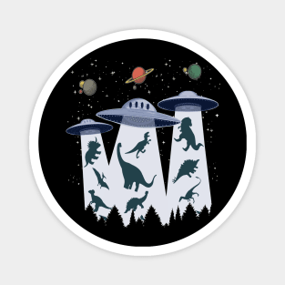 Dinosaur abduction by alien flying saucer funny cute graphic, UFO outer space lover cartoon, Men Women, Magnet